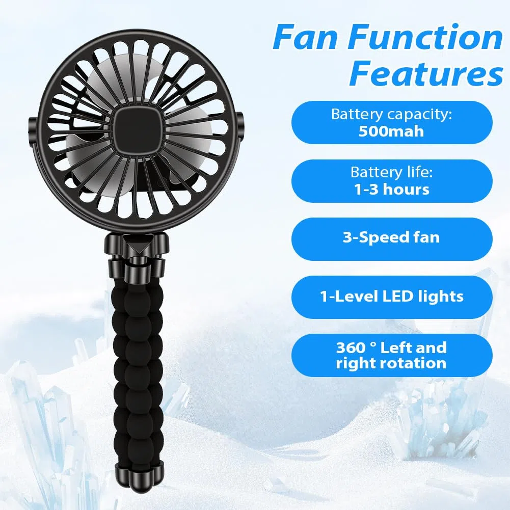 Vicloon Ventilador Portátil para Cochecito, Soporte Flexible para Trípode, Mini Ventilador Portátil con Uno Luces y 3 Velocidades, para Cochecito, Cuna,Oficina, Viaje(Negro)