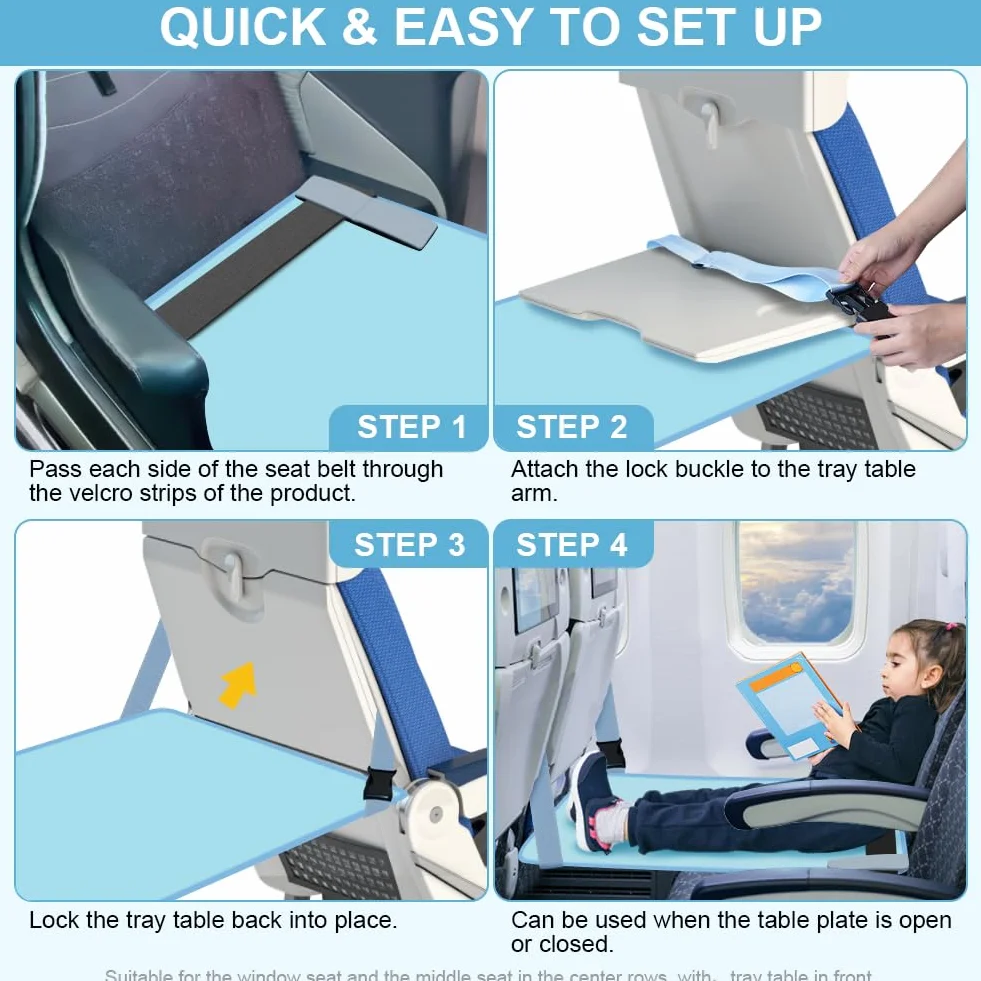 HOTUT Reposapiés de Avión para Niños, 89 x 43 cm ExtensióN De Asiento Para Niños En Avión, Cama de Viaje Portátil para Niños, Portátil y Plegable, Apto para Viajes en Avión para Niños-Azul