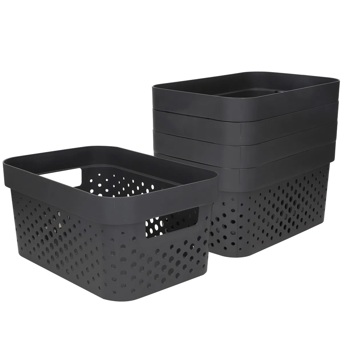 Curver, Pack cestas organizadoras Infinity 4,5L, Color gris, Formato rectangular, Apilables, Estilo escandinavo, 100% plástico reciclado, Almacenamiento objetos, almacenaje hogar, Fácil de lavar (237)