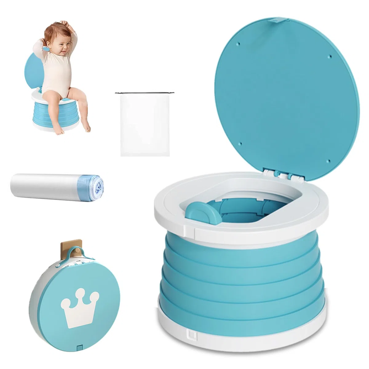 Orinal plegable para bebé con 15 insertos – colgante y apto para coche para viajes, entrenamiento de orinal para niños y niñas