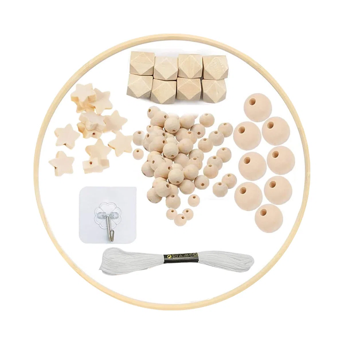 Kit marco móvil de madera para bricolaje, Sonajero de Madera con Cuentas, Móvil Cuna Bebé Madera, Carillón de viento cuna de bebé, Estrella cuentas madera natural artesanal, decoración del hogar