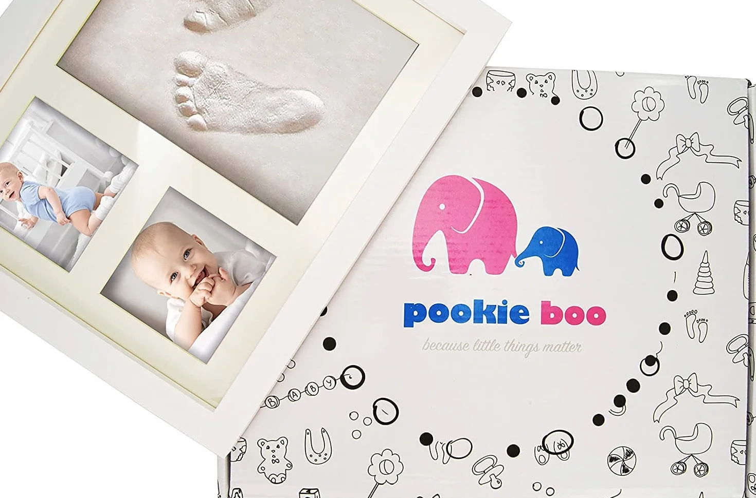 Kit de Huellas Bebe Recien Nacido – Marco Fotos con Arcilla Blanca y Espacio para Cuadro Personalizado con Foto – Regalos Bebe Baby Shower Niños – Marcos de Fotos Multiples Decorativos