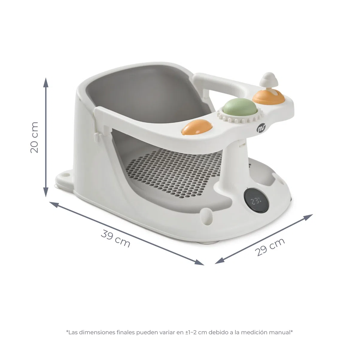 MS BabyWorld Asiento infantil de Ducha para Bebe Antideslizante para niños con TEMPERATURA de 6 a 24 meses, Silla para Bañera o Ducha con Barra para una facil colocacion del bebe (Verde) (Gris)