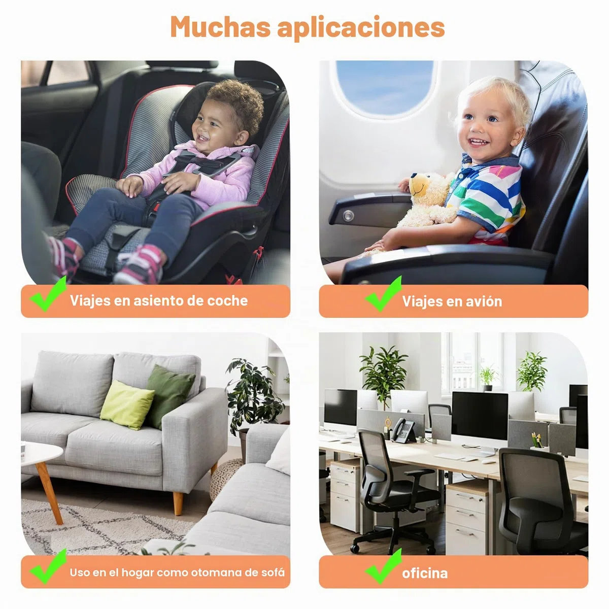 Reposapiés inflable para asiento de coche para niños, reposapiés portátil con correas ajustables, accesorios de asiento de automóvil para niños, funda lavable a máquina, gris (se adapta a