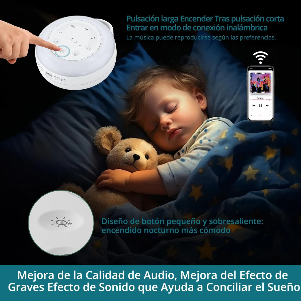 Máquina de Ruido Blanco para Dormir Bebé,24 Sonidos Relajantes,Máquina de Sonido Portátil,Variedad de Sonidos Naturales con Luz Nocturna Temporizador para Niños Guardería Sueño Meditación Yoga