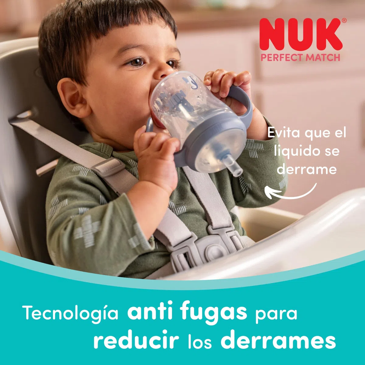NUK Perfect Match Vaso Aprendizaje Bebe | 6+ meses | 260 ml | Vaso antiderrame bebe con pajita | Asas antideslizantes | Azul | 2 unidades