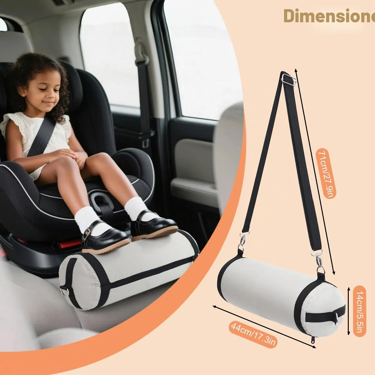 Reposapiés inflable para asiento de coche para niños, reposapiés portátil con correas ajustables, accesorios de asiento de automóvil para niños, funda lavable a máquina, gris (se adapta a