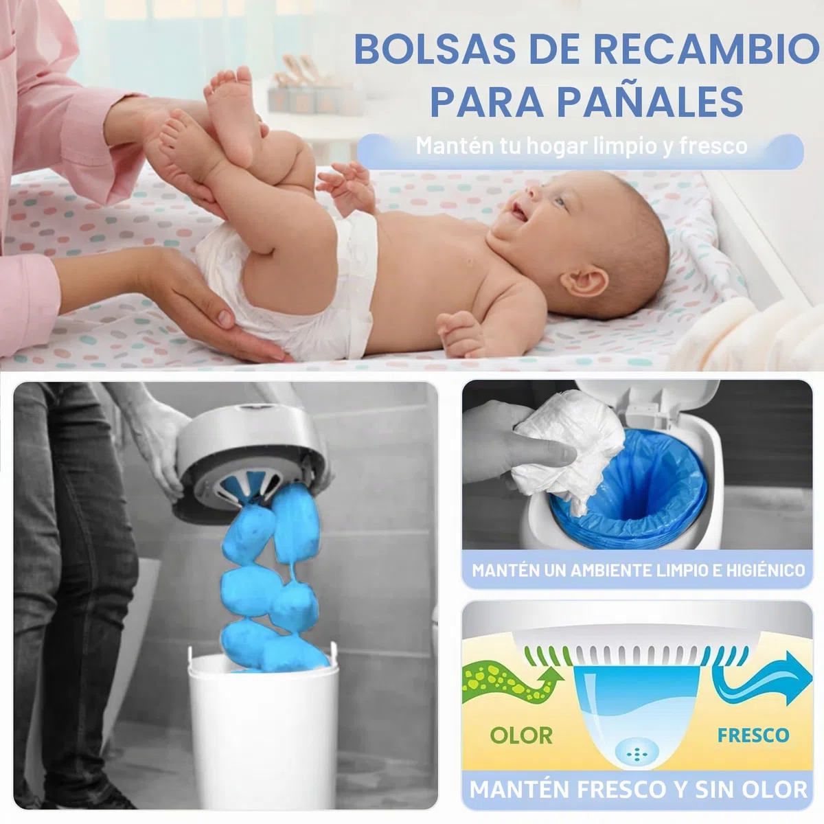 Recambios Compatible con Tommee Tippee 14 Piezas,Longitud Extendida, Engrosada Recambio Papelera Pañales Compatible con Tommee Tippee,Angelcare, Foppapedretti,LitterLocker, etc.