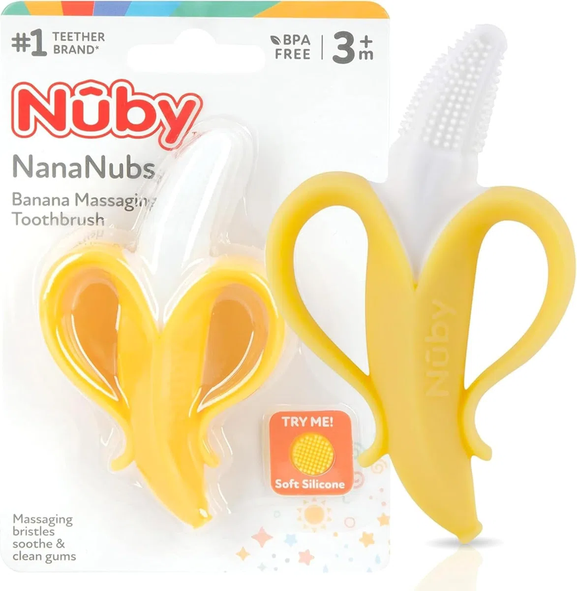 Nuby Juguete de dentición con forma de plátano, Silicona, Más de 3 meses