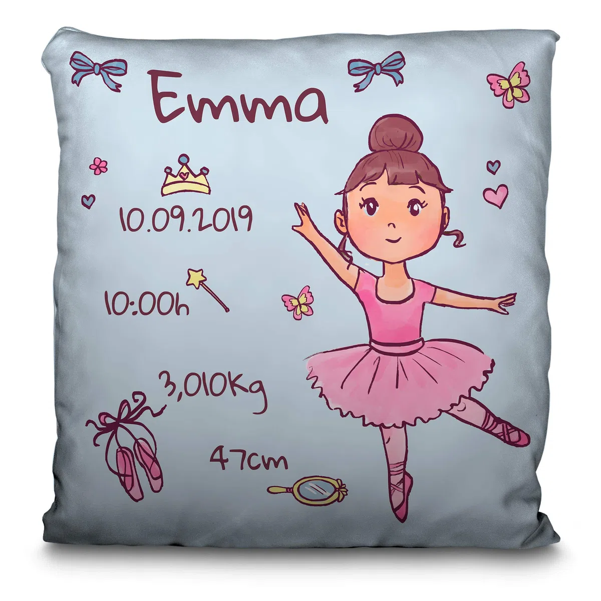 LolaPix Cojín Personalizado bebé. Regalo bebé. Regalo Personalizado con Nombre. Fecha/Inicial. Cojín con Relleno Incluido. Varios diseños. Natalicio Bailarina Rosa
