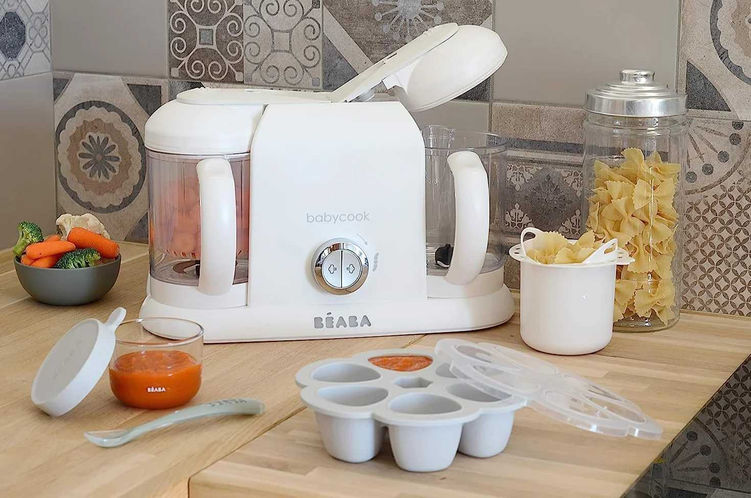 BÉABA, Hervidor de pasta y arroz, Cesta/Cuenco de cocina, Accesorio Babycook, Compatible con Babycook Solo y Duo, Capacidad 350g, Fácil de limpiar, Blanco