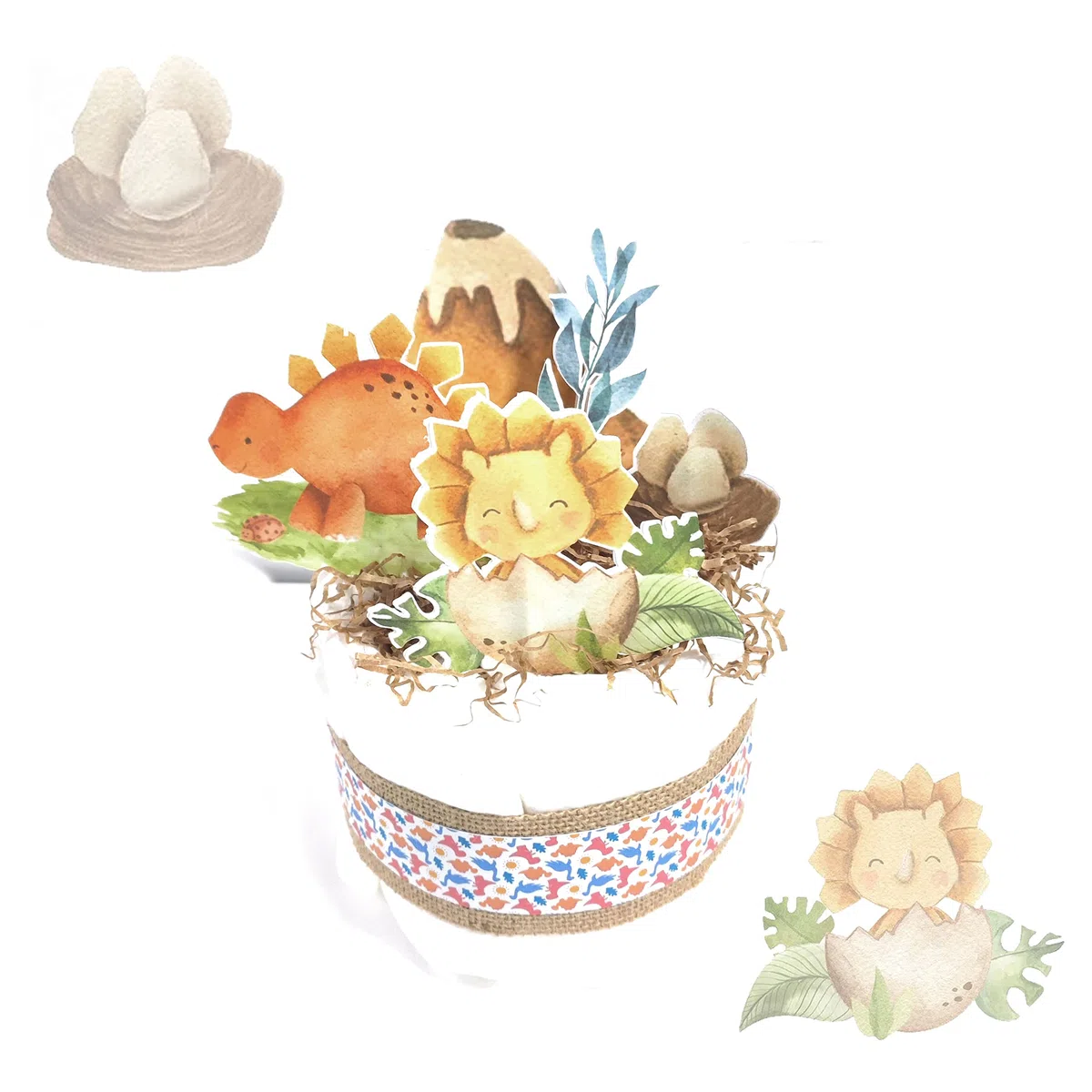 Tarta de pañales dinosaurio | Pañales | Regalos recién nacidos | Regalos bebés | Lulamuk