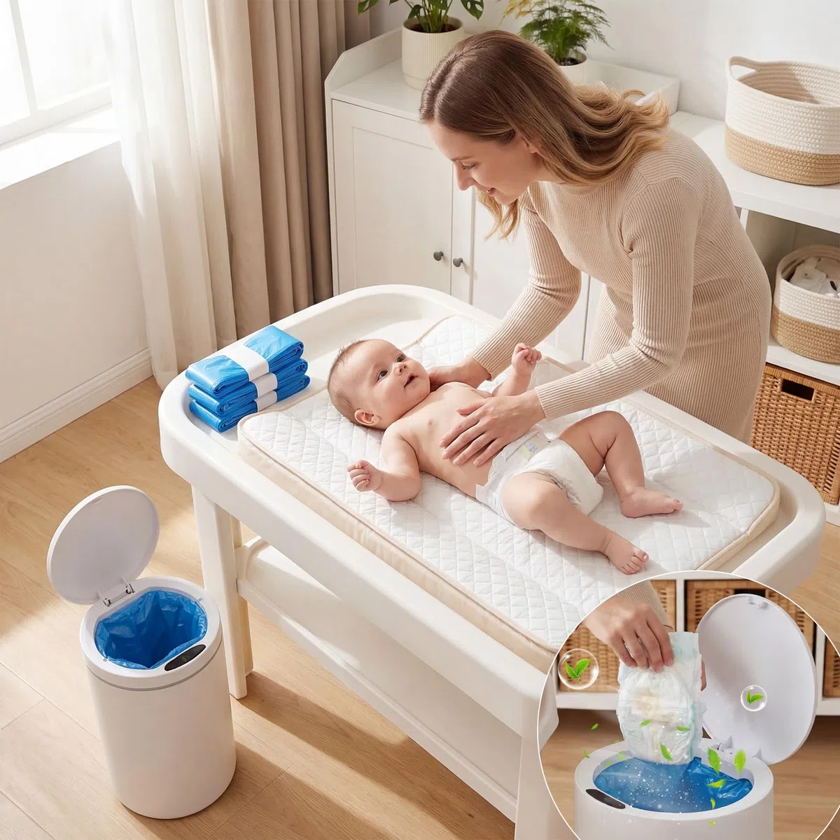 15 Piezas Recambios Contenedor de Pañales, 4,5M Recambios de Papelera Pañales Bebe, Gran Capacidad Antiodor Bolsas Pañales Recambios, Alta Compatibilidad Bolsas Papelera Pañales - Azul